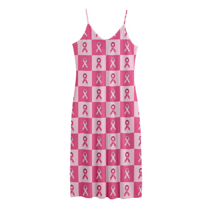 Breast Cancer Awareness Pattern Print Jersey Midi Cami Dress