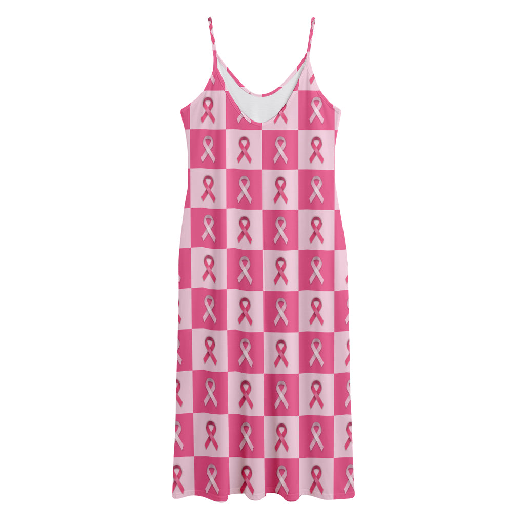 Breast Cancer Awareness Pattern Print Jersey Midi Cami Dress
