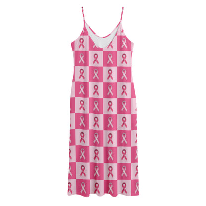 Breast Cancer Awareness Pattern Print Jersey Midi Cami Dress