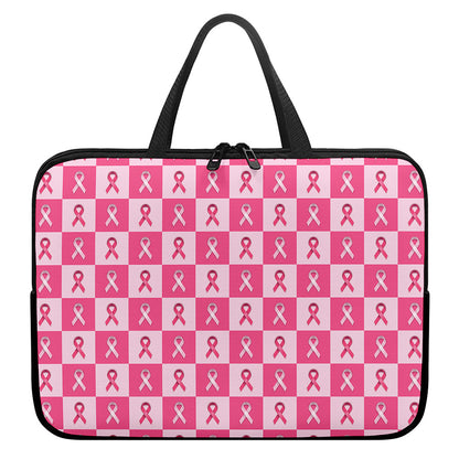 Breast Cancer Awareness Pattern Print Laptop Sleeve With Handle