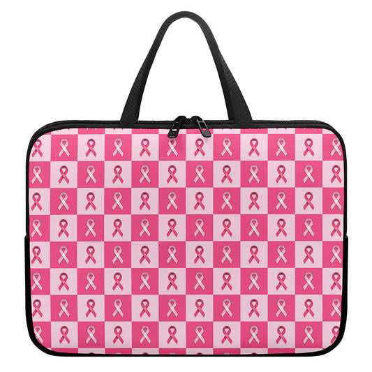Breast Cancer Awareness Pattern Print Laptop Sleeve With Handle