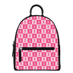 Breast Cancer Awareness Pattern Print Leather Backpack