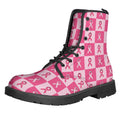 Breast Cancer Awareness Pattern Print Lace-Up Boots