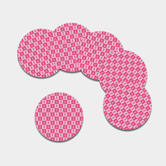 Breast Cancer Awareness Pattern Print Leather Coaster Set