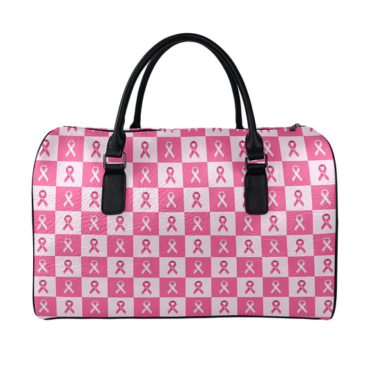 Breast Cancer Awareness Pattern Print Leather Duffle Bag