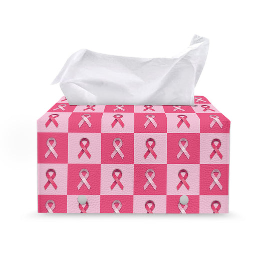 Breast Cancer Awareness Pattern Print Leather Tissue Box Cover
