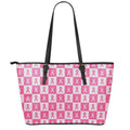 Breast Cancer Awareness Pattern Print Leather Tote Bag With Zipper