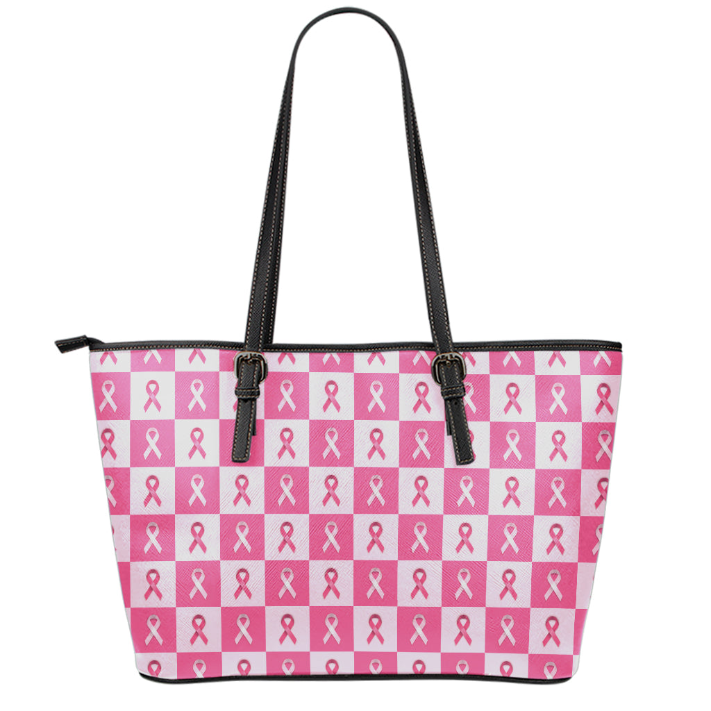 Breast Cancer Awareness Pattern Print Leather Tote Bag