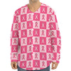 Breast Cancer Awareness Pattern Print Long Sleeve Baseball Jersey