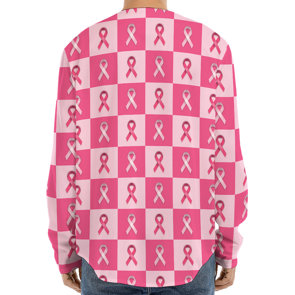 Breast Cancer Awareness Pattern Print Long Sleeve Baseball Jersey