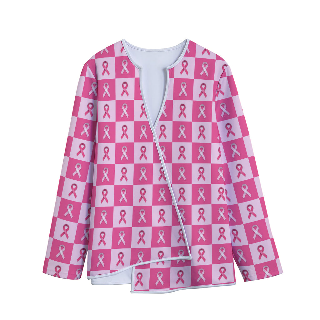 Breast Cancer Awareness Pattern Print Long Sleeve Short Coat