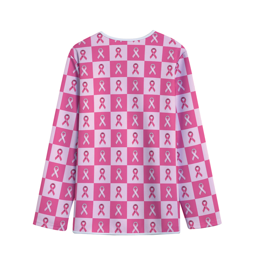 Breast Cancer Awareness Pattern Print Long Sleeve Short Coat