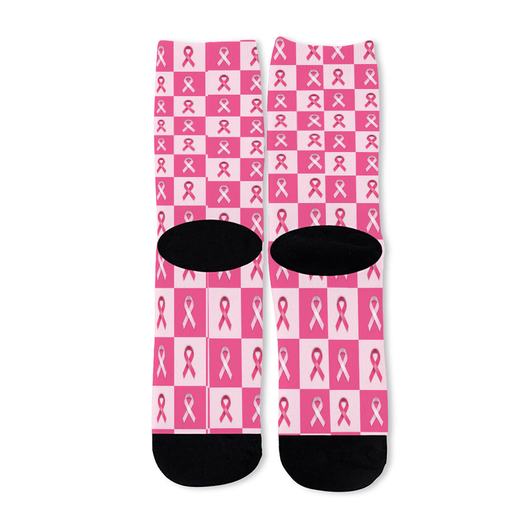 Breast Cancer Awareness Pattern Print Long Socks
