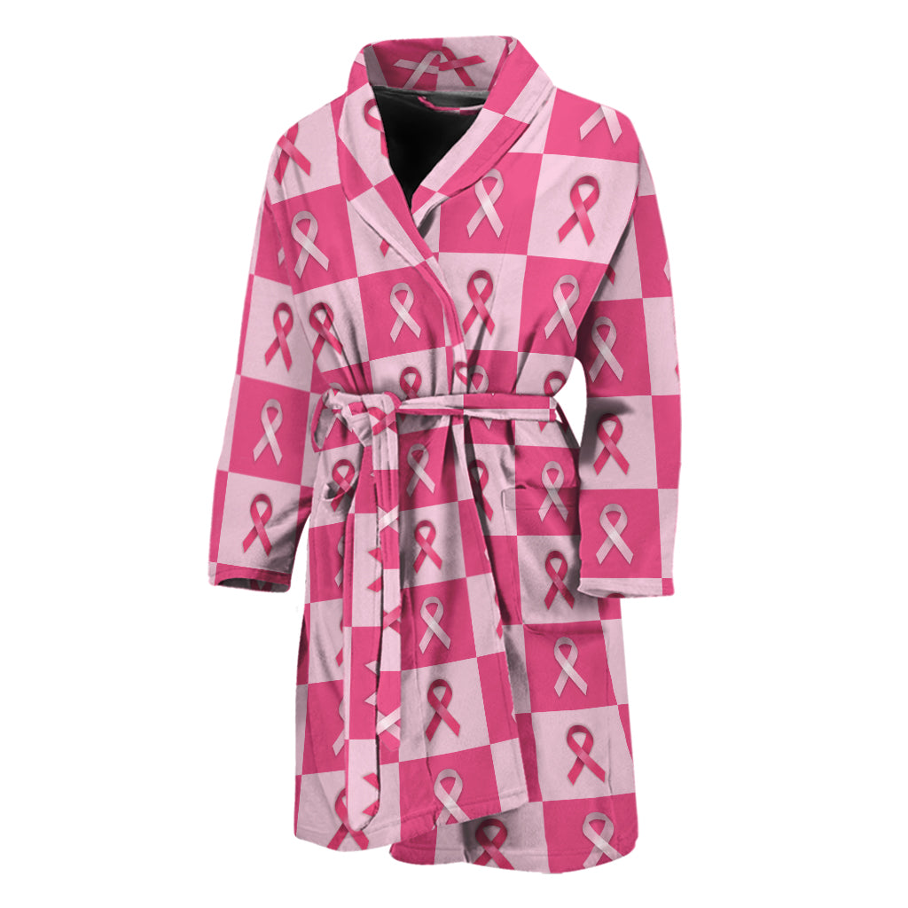 Breast Cancer Awareness Pattern Print Men's Bathrobe