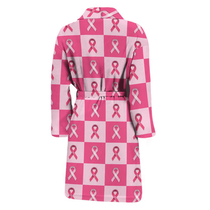 Breast Cancer Awareness Pattern Print Men's Bathrobe