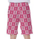 Breast Cancer Awareness Pattern Print Men's Beach Shorts
