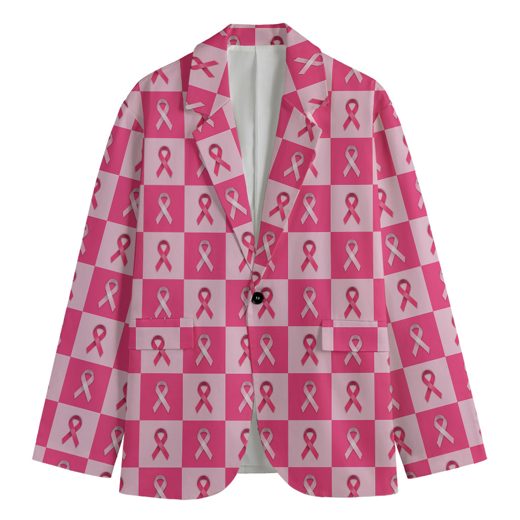 Breast Cancer Awareness Pattern Print Men's Cotton Blazer