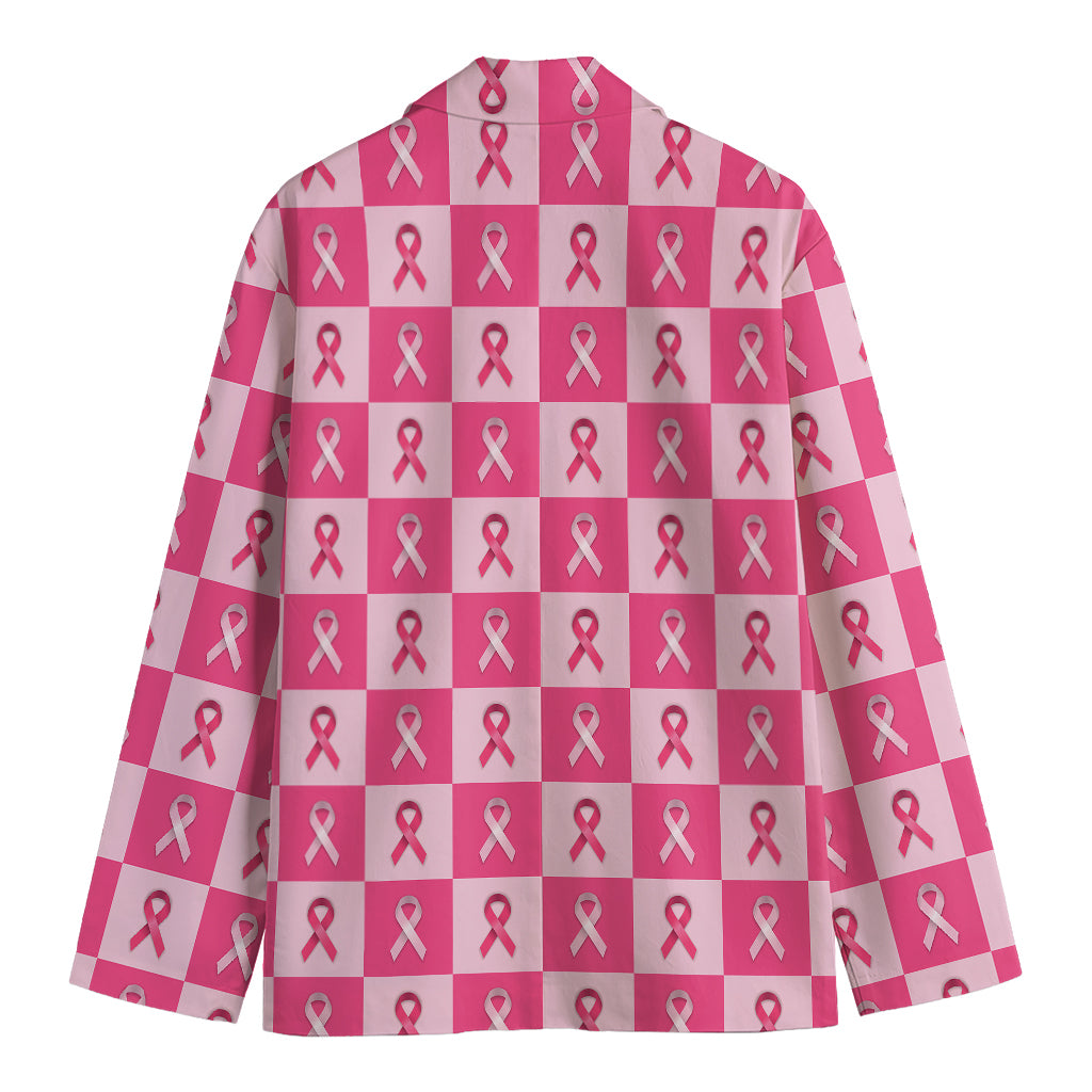Breast Cancer Awareness Pattern Print Men's Cotton Blazer