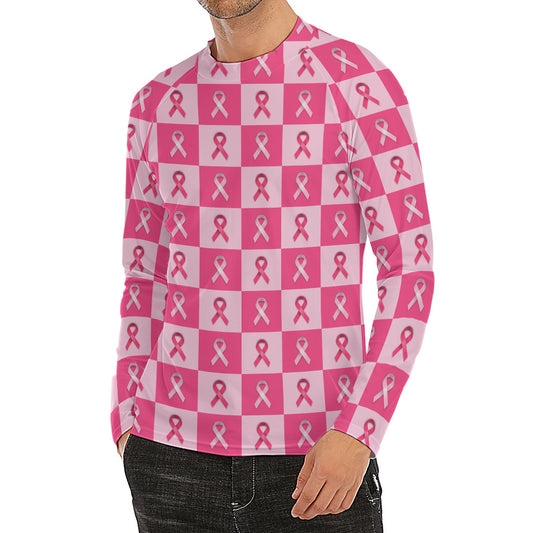 Breast Cancer Awareness Pattern Print Men's Long Sleeve Rash Guard