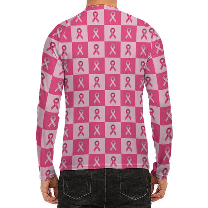 Breast Cancer Awareness Pattern Print Men's Long Sleeve Rash Guard