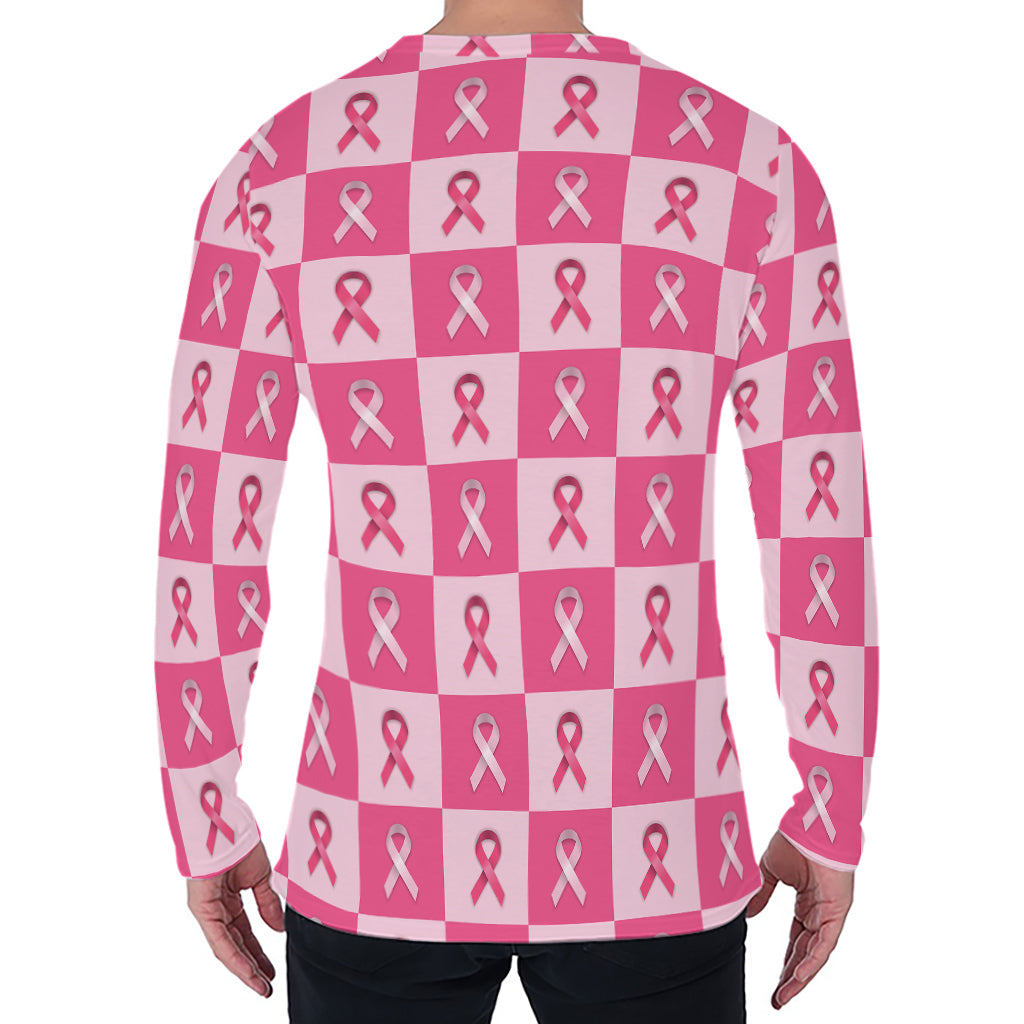 Breast Cancer Awareness Pattern Print Men's Long Sleeve T-Shirt