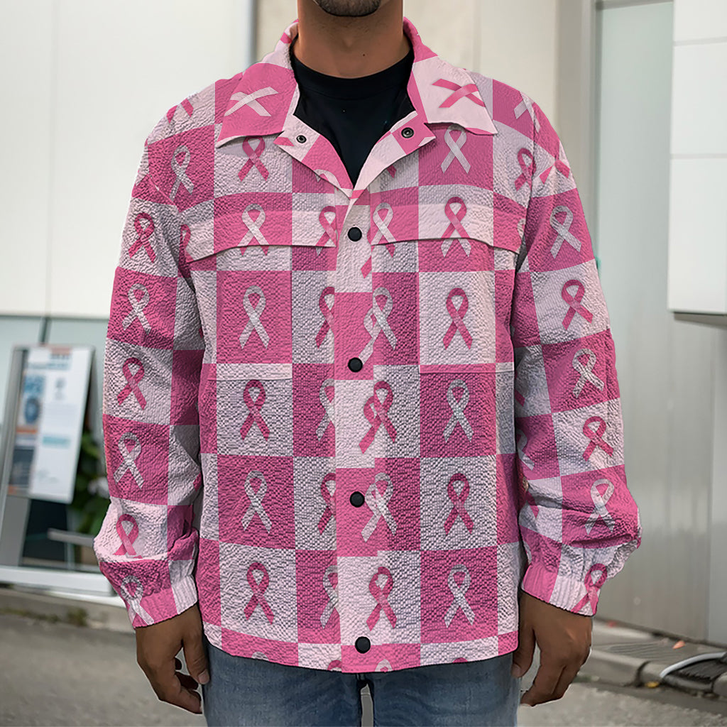 Breast Cancer Awareness Pattern Print Men's Shirt Jacket