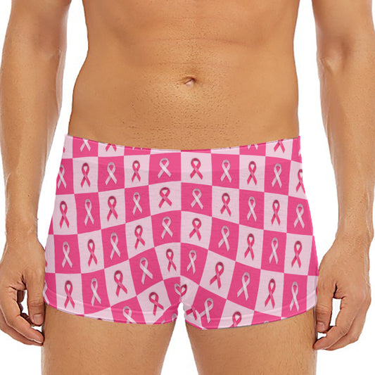 Breast Cancer Awareness Pattern Print Men's Short Boxer Briefs