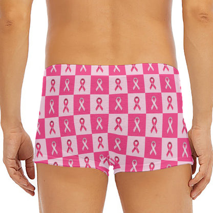 Breast Cancer Awareness Pattern Print Men's Short Boxer Briefs