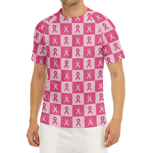 Breast Cancer Awareness Pattern Print Men's Short Sleeve Rash Guard