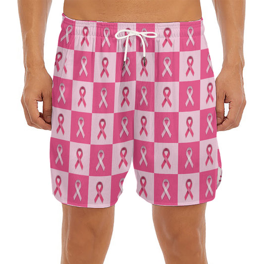 Breast Cancer Awareness Pattern Print Men's Split Running Shorts