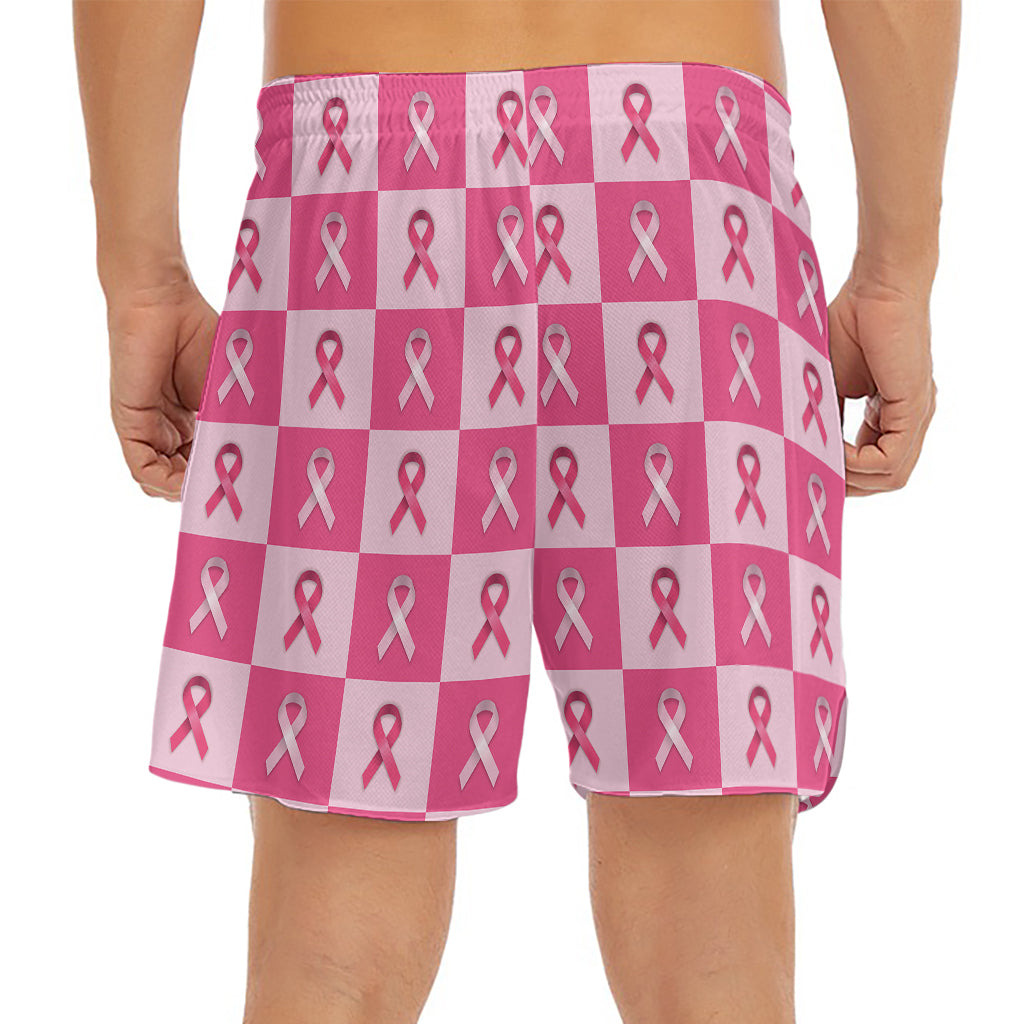 Breast Cancer Awareness Pattern Print Men's Split Running Shorts