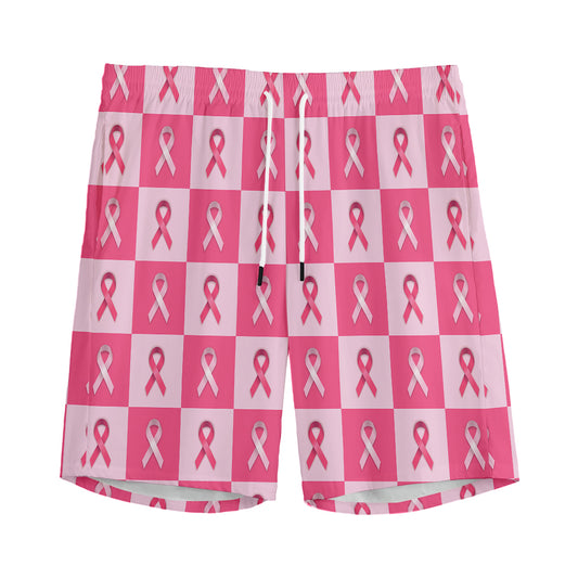 Breast Cancer Awareness Pattern Print Men's Sports Shorts