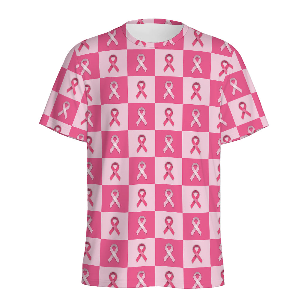 Breast Cancer Awareness Pattern Print Men's Sports T-Shirt