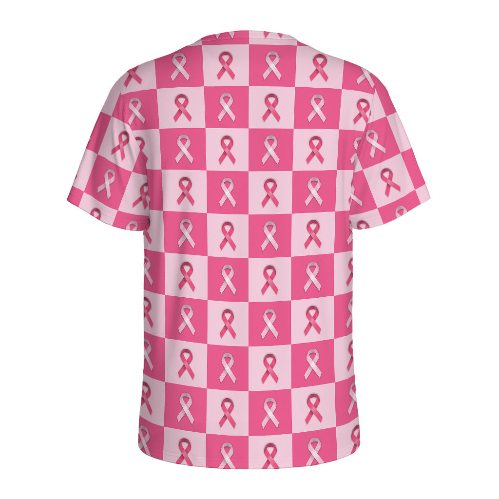 Breast Cancer Awareness Pattern Print Men's Sports T-Shirt