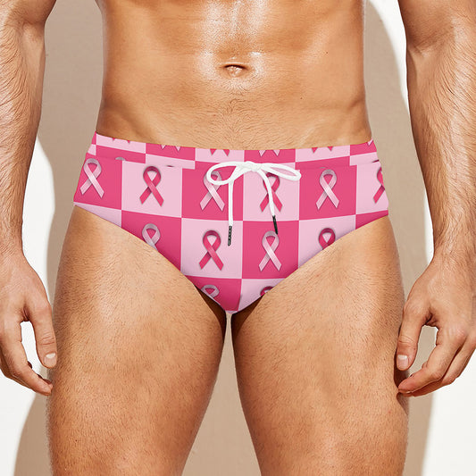 Breast Cancer Awareness Pattern Print Men's Swim Briefs