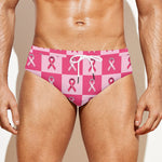 Breast Cancer Awareness Pattern Print Men's Swim Briefs