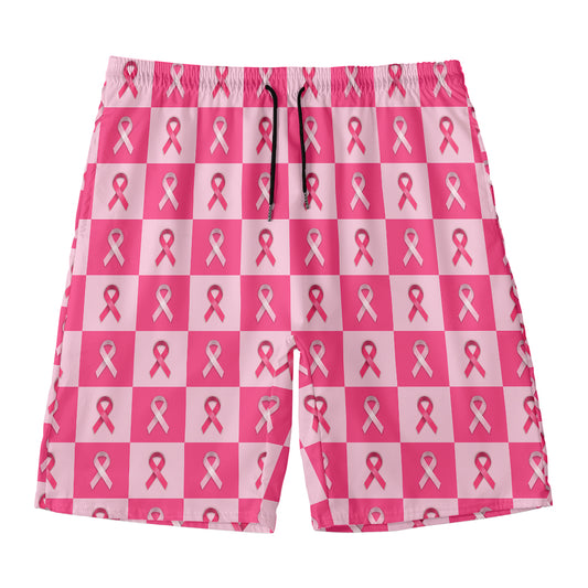 Breast Cancer Awareness Pattern Print Men's Swim Trunks