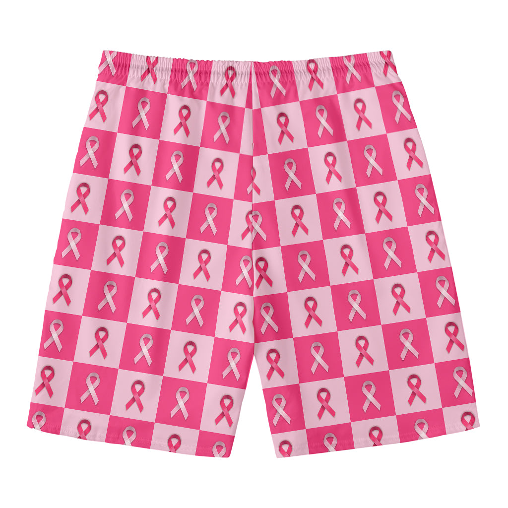 Breast Cancer Awareness Pattern Print Men's Swim Trunks