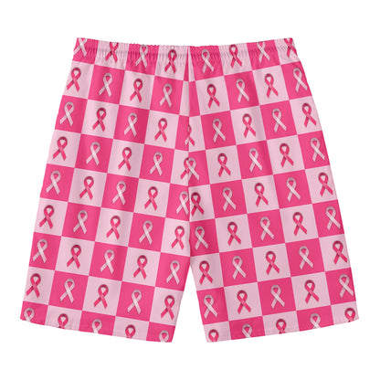 Breast Cancer Awareness Pattern Print Men's Swim Trunks