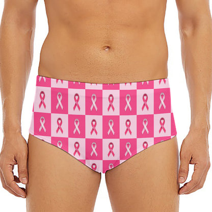 Breast Cancer Awareness Pattern Print Men's Triangle Swim Briefs