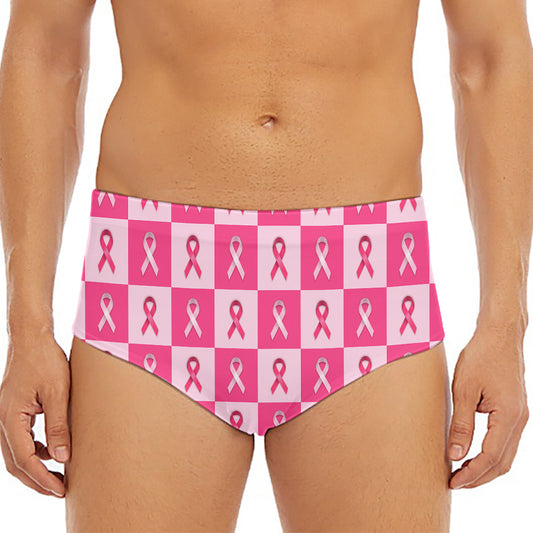 Breast Cancer Awareness Pattern Print Men's Triangle Swim Briefs