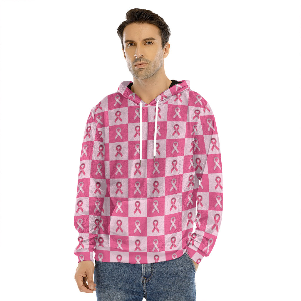 Breast Cancer Awareness Pattern Print Men's Velvet Pullover Hoodie