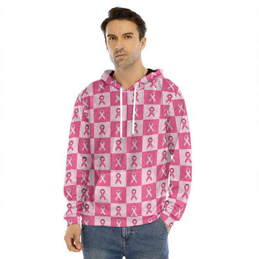 Breast Cancer Awareness Pattern Print Men's Velvet Pullover Hoodie