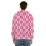 Breast Cancer Awareness Pattern Print Men's Velvet Pullover Hoodie