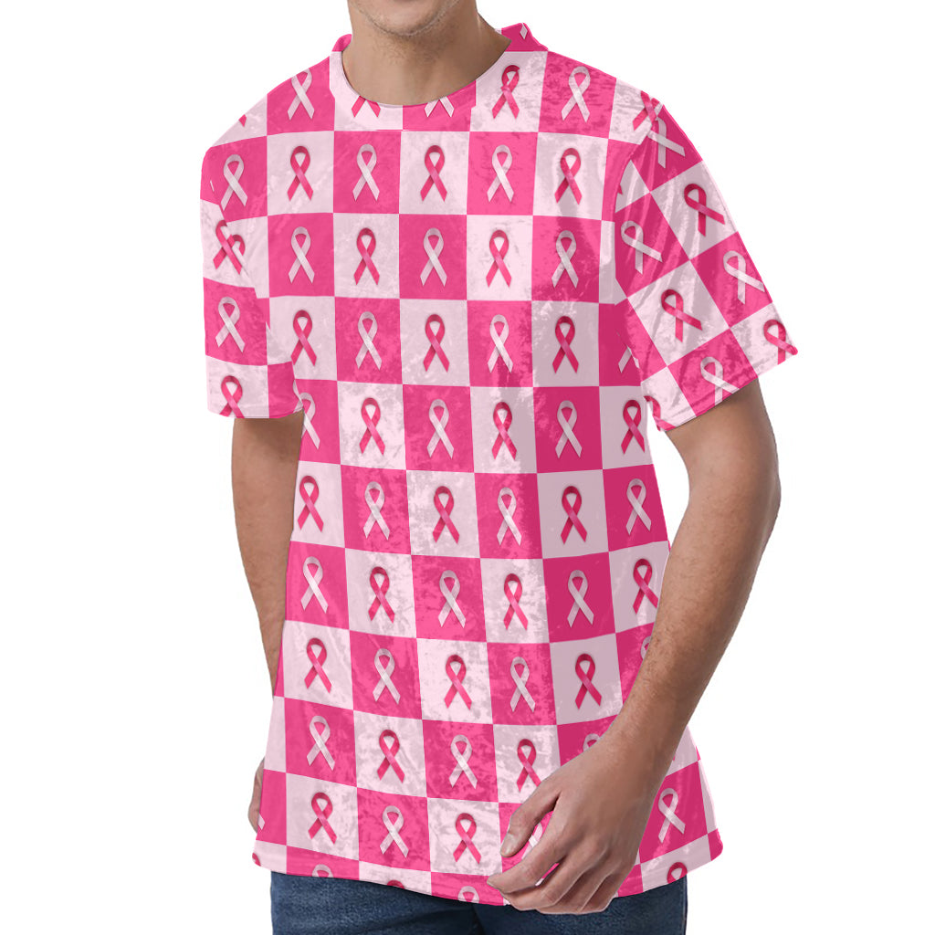 Breast Cancer Awareness Pattern Print Men's Velvet T-Shirt