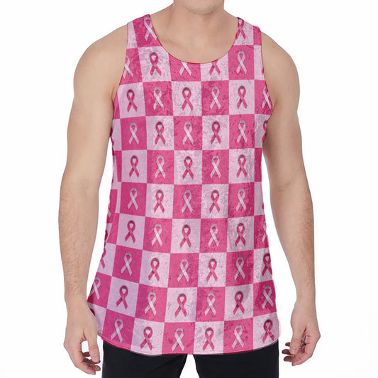 Breast Cancer Awareness Pattern Print Men's Velvet Tank Top