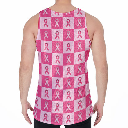 Breast Cancer Awareness Pattern Print Men's Velvet Tank Top