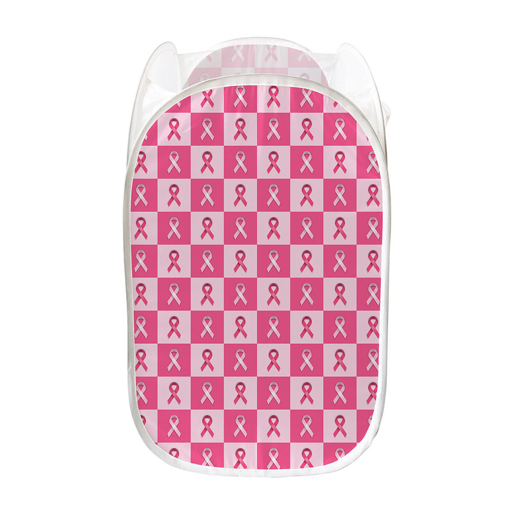 Breast Cancer Awareness Pattern Print Mesh Laundry Hamper
