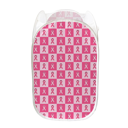 Breast Cancer Awareness Pattern Print Mesh Laundry Hamper