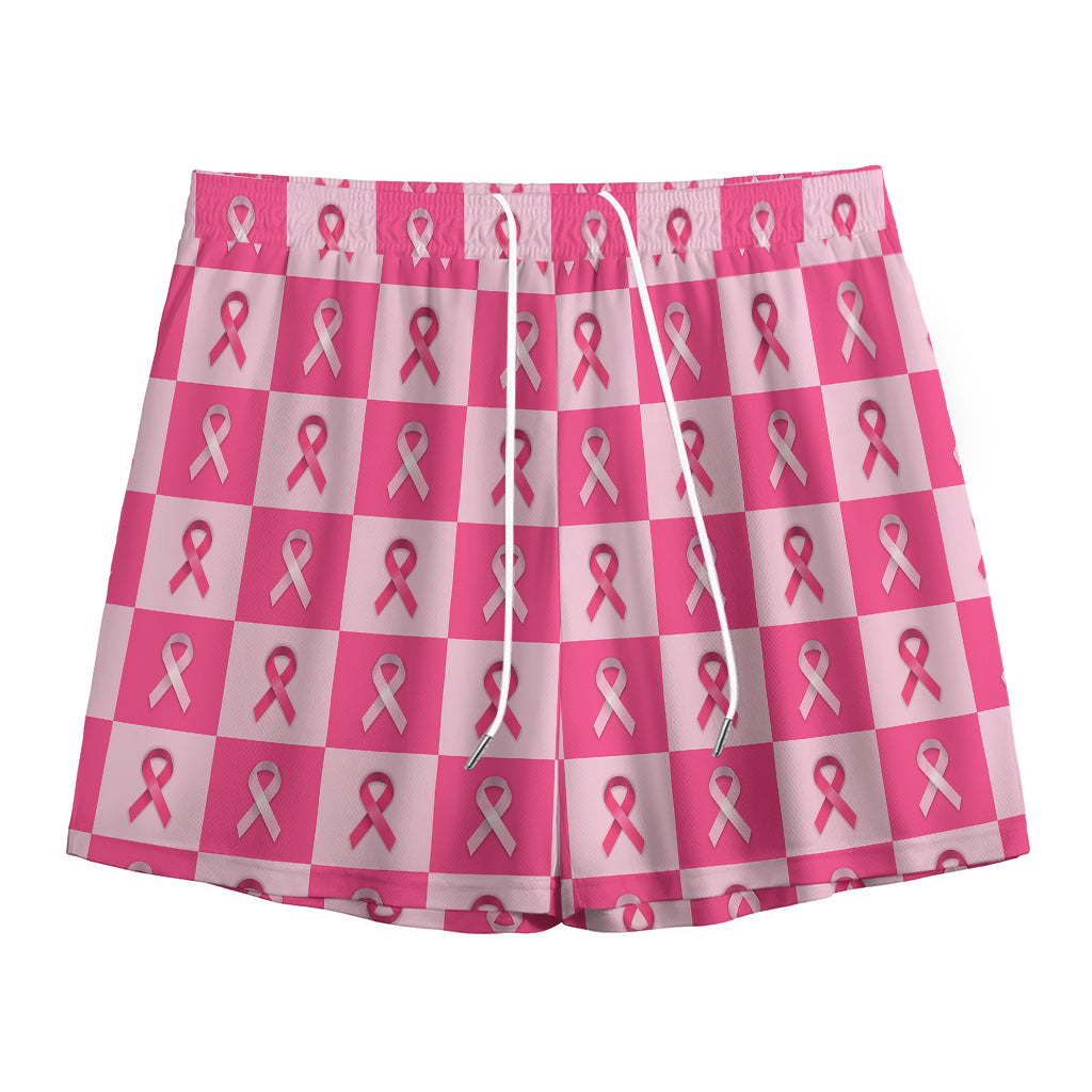 Breast Cancer Awareness Pattern Print Mesh Shorts